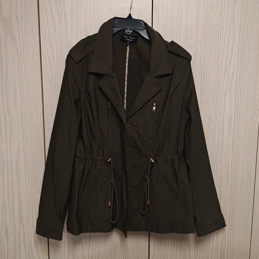 Eden Society Utility Jacket Women’s Large Olive Green Stretch Zip Drawstring